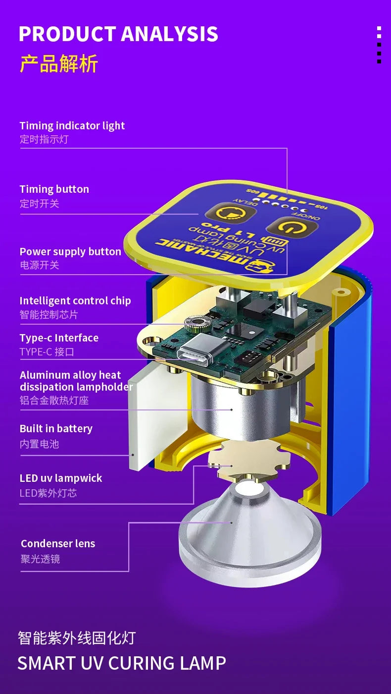 MECHANIC L1 Pro UV Curing Lamp – 7W High-Power Smart Repair Light for Fast UV Glue & Motherboard Curing