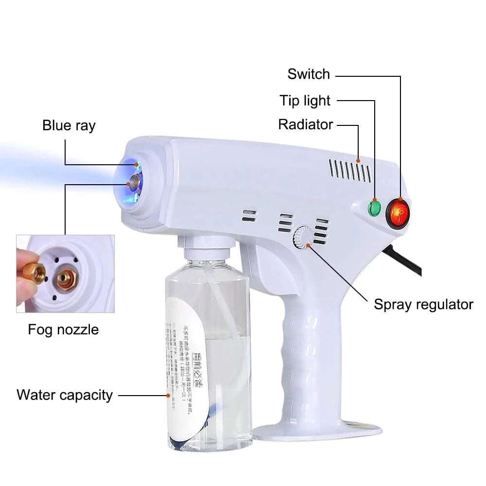 Portable Nano Steam Gun Hair Care Sprayer — Blue Micro Mist Hydration Machine for Hot Dyeing & Hair Steaming