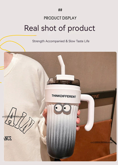 860ML Stainless Steel Coffee Cup – Outdoor Thermo Water Bottle with Straw, Vacuum Flask for Cold & Hot Drinks