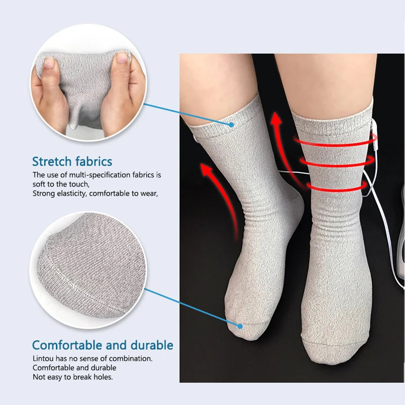 Conductive Silver Fiber Electrode Gloves & Socks – Muscle Stimulator TENS Bracer for Hand & Foot Massage