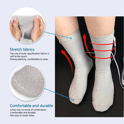 Conductive Silver Fiber Electrode Gloves & Socks – Muscle Stimulator TENS Bracer for Hand & Foot Massage