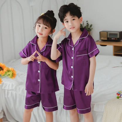 Kids’ Satin Silk Pajama Set – Long Sleeve Silky Loungewear for Boys & Girls, Teen PJs for Ages 2-14