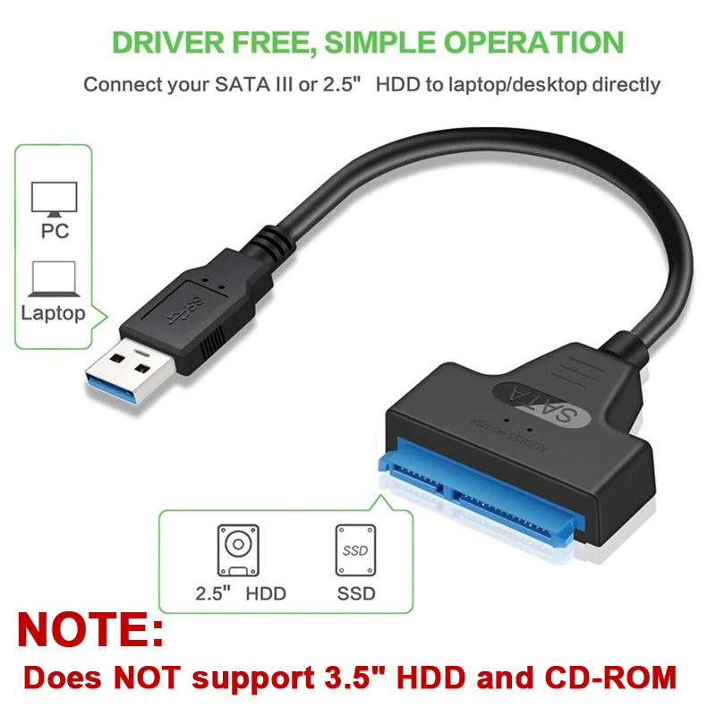 SATA to USB 3.0 Cable – 6 Gbps Adapter for 2.5 Inch External HDD/SSD, SATA III 22-Pin to USB 3.0 Cord