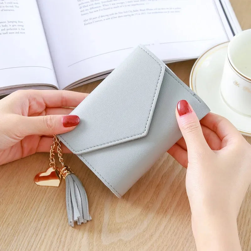 Fashion Short Women’s PU Leather Wallet – Luxury Tassel Hasp Small Coin Purse & Card Holder Pouch