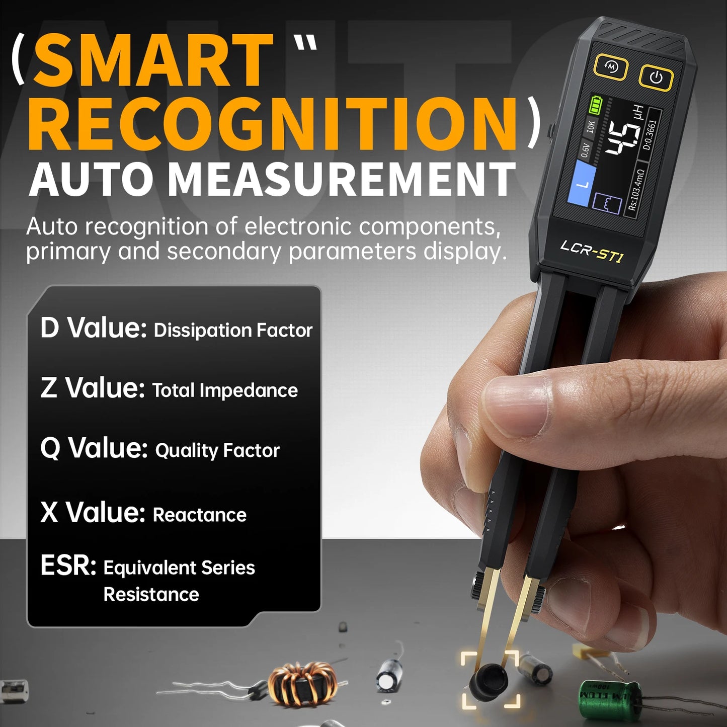 FNIRSI LCR-ST1 Mini Smart Tweezer | LCR SMD ESR Tester for Resistance, Capacitance, Inductance, Continuity & Diode Testing