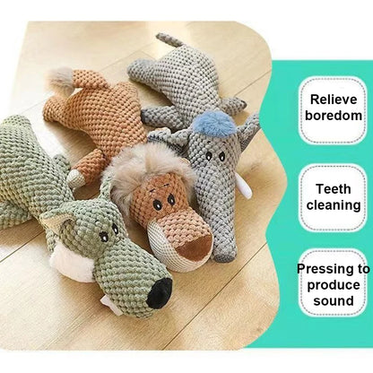 Plush Dog Chew Toy - Bite-Resistant Squeaky Teeth Cleaning Toy for Small Dogs