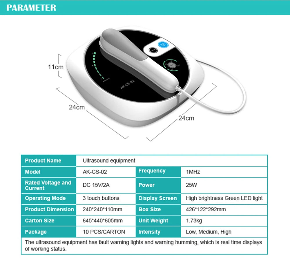 Ultrasound Physiotherapy Massage Device – 1MHz Intensity for Muscle & Joint Pain Relief, No-Drug Ultrasonic Machine