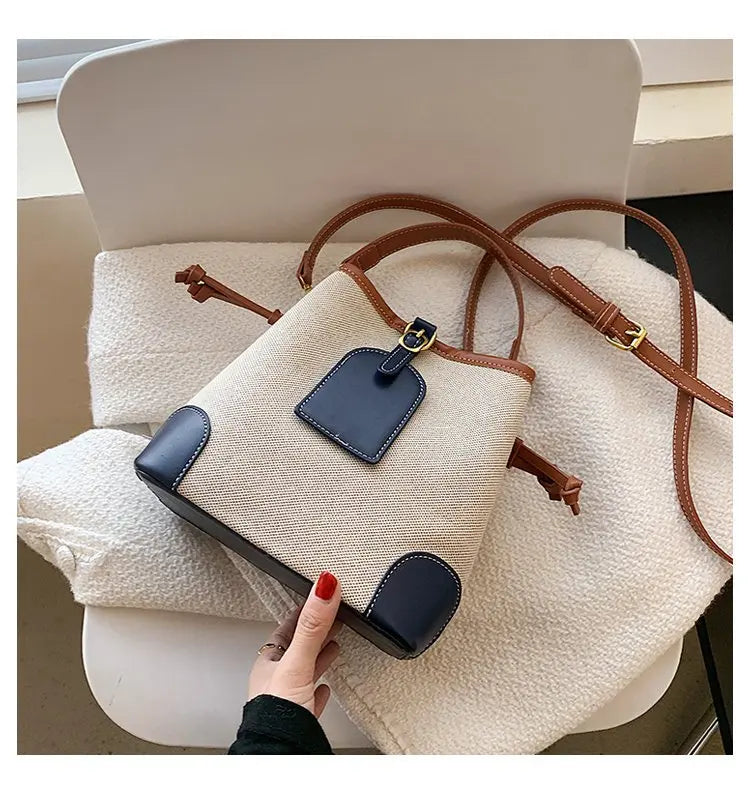 2022 New Korean Style Fashionable Portable Bucket Bag – Trendy Canvas Contrast Texture Messenger Bag