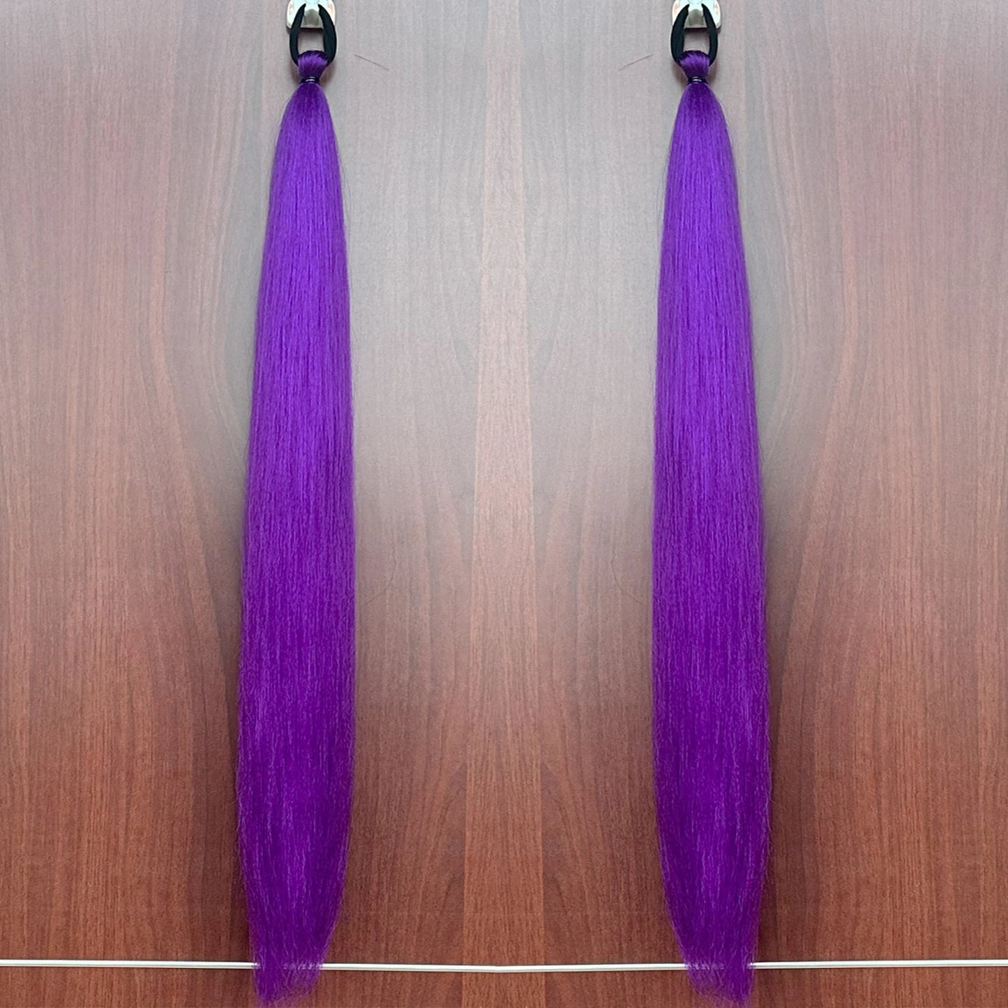 2Pcs Purple Synthetic Ponytail Extensions – Long Straight Hair Accessories with Rubber Bands for Women & Halloween