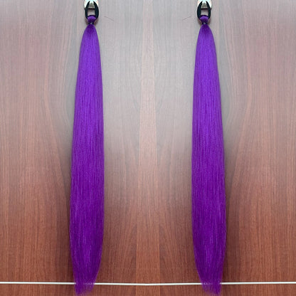 2Pcs Purple Synthetic Ponytail Extensions – Long Straight Hair Accessories with Rubber Bands for Women & Halloween