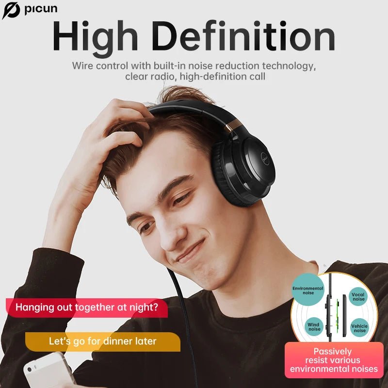 Picun C60 Wired On-Ear Headphones with Mic - Noise Isolating Computer Headphones, Volume Control, 3.5mm Aux Jack