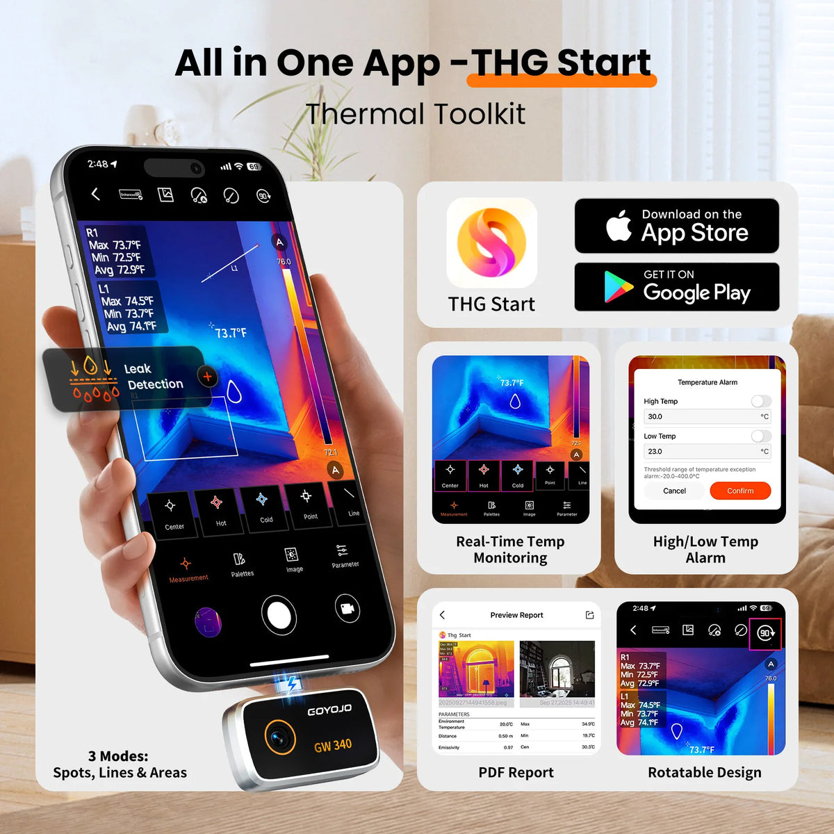 512×384 Thermal Camera Imager - 256×192 IR Resolution Phone Thermal Camera for iPhone 17/16/15 & Android Devices