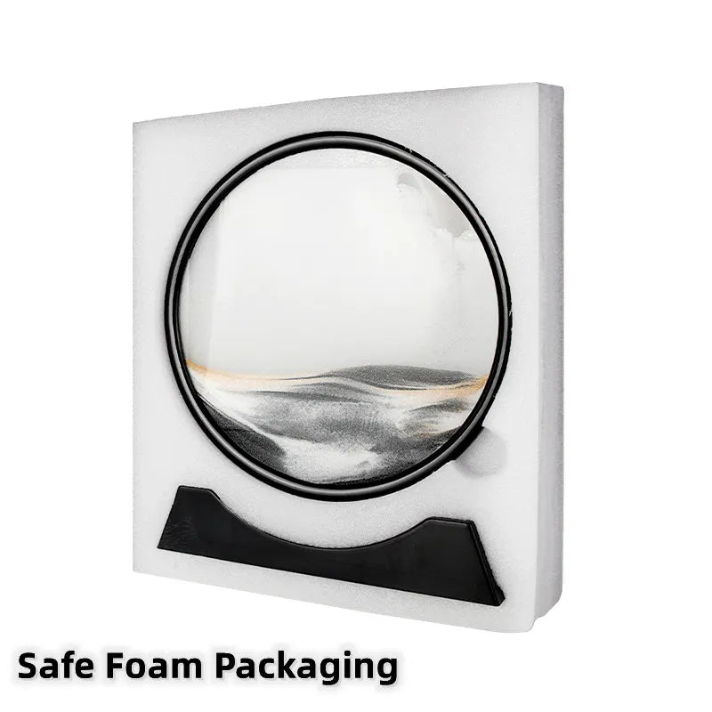 3D Round Glass Deep Sea Sandscape - Moving Sand Art Hourglass, Flowing Quicksand Craft Painting for Office and Home Decor