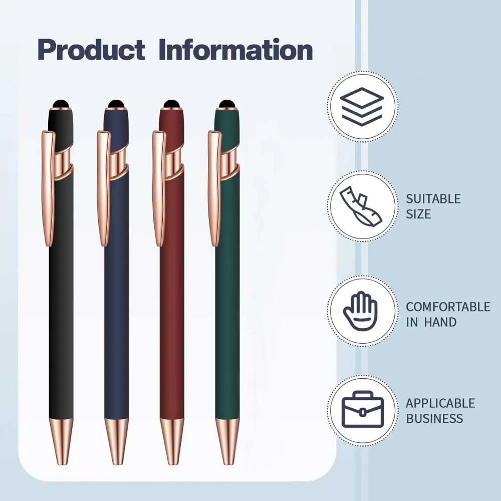 2-in-1 Metal Stylus Ballpoint Pen — 1.0mm Black Ink Pen for Smartphone and Tablet, Set of 5–10 Pieces