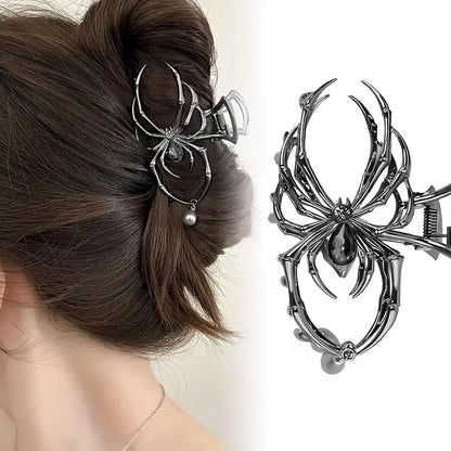 Women's Y2K Skull Spider Hair Clip - Rhinestone Pearl Alloy Claw Design for Stylish Daily Hair Accessories