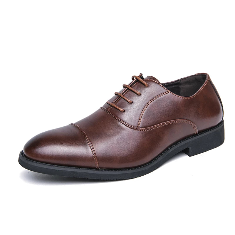 Men’s Luxury Leather Dress Shoes — Comfortable Pointed Business & Wedding Shoes Black