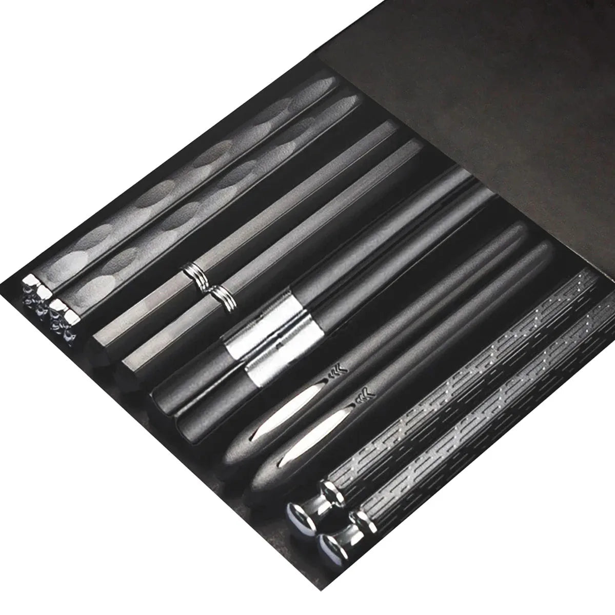 5 Pairs Japanese Reusable Chopsticks – Black Sushi Sticks for Food, Noodles, Alloy Chinese & Korean Kitchen Tableware