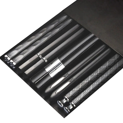 5 Pairs Japanese Reusable Chopsticks – Black Sushi Sticks for Food, Noodles, Alloy Chinese & Korean Kitchen Tableware