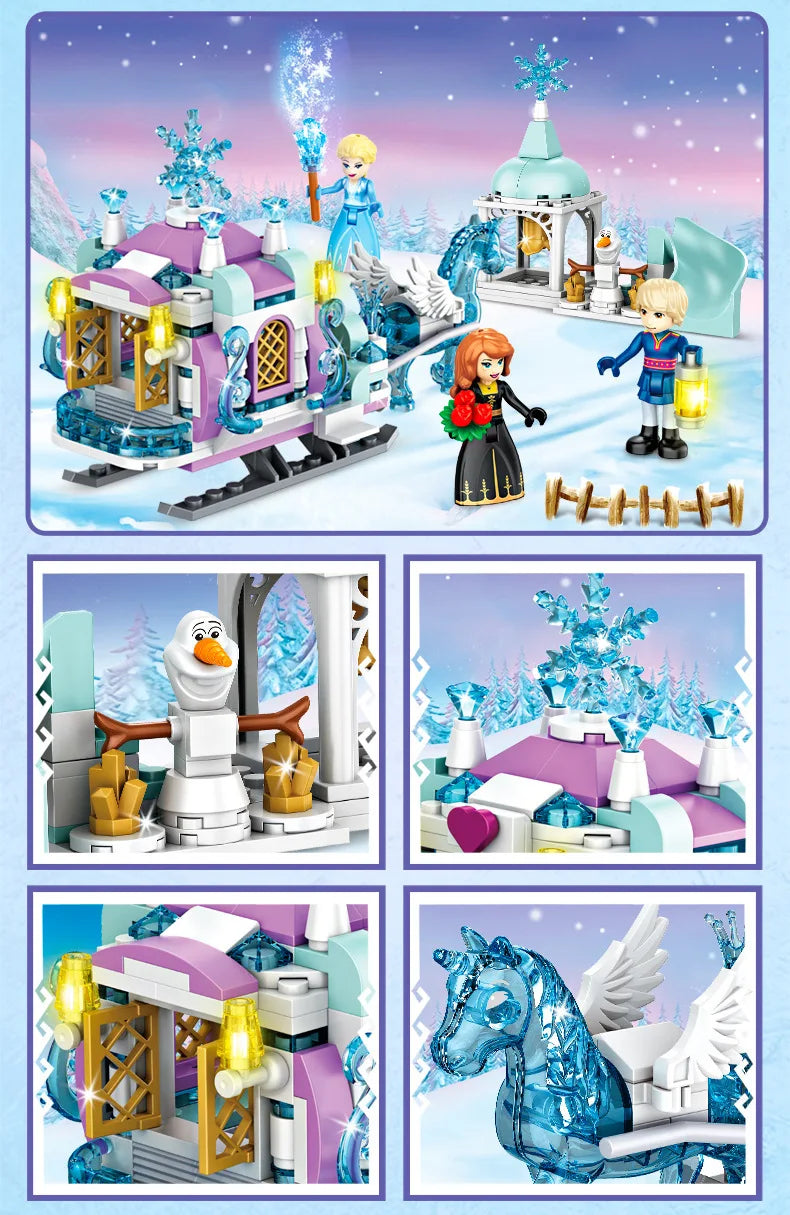 Princess Luxury Ice Castles Playground House Building Blocks Set - Winter Snow Horse Figures Toy for Girls, DIY Gift