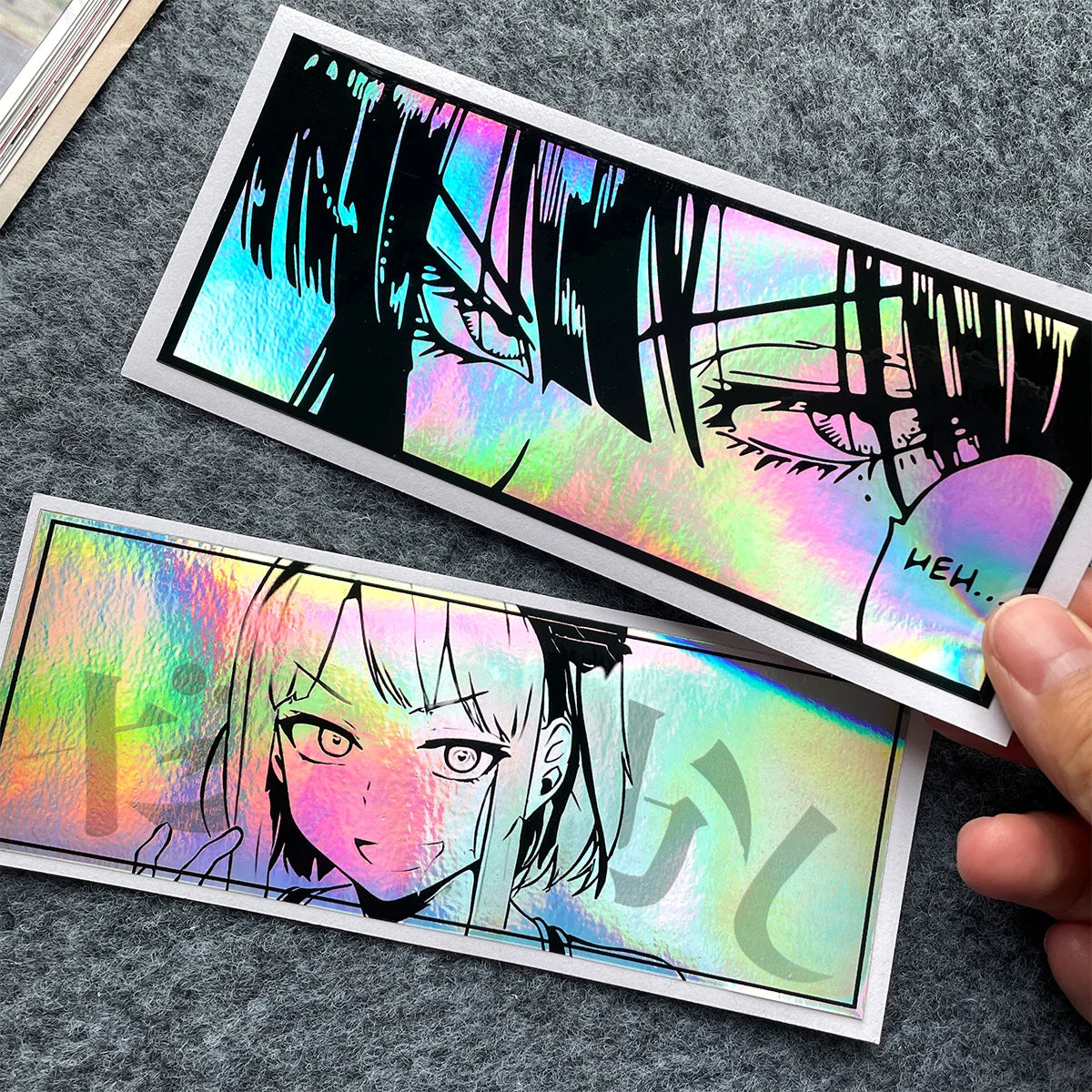 JDM Anime Girl Holographic Stickers - Rainbow Vinyl Decals for Car Windows, Motorcycles, Helmets, and Windshields