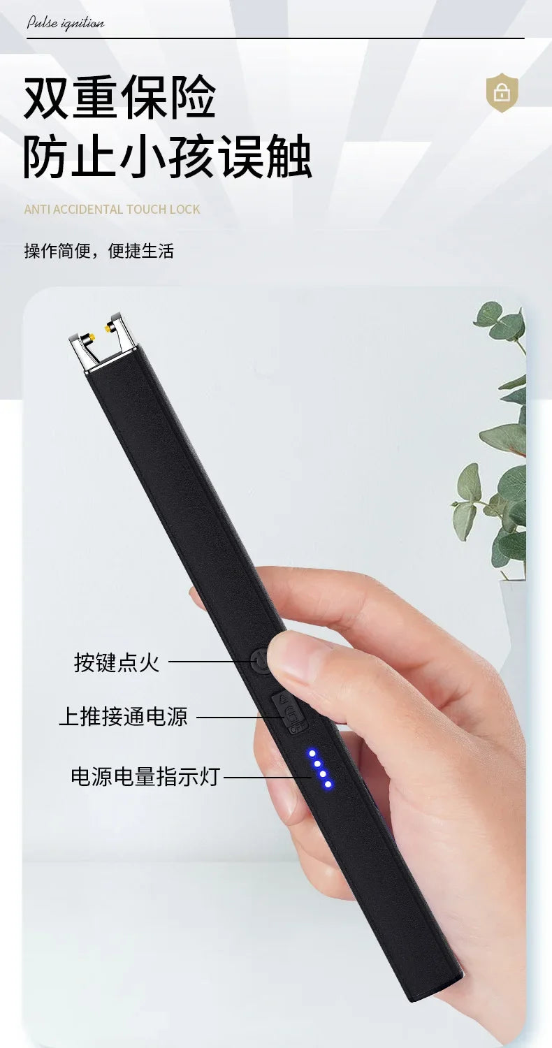 Windproof Pulse Arc USB Lighter — Electronic Electric Igniter with Safety Lock & Battery Display for BBQ & Kitchen
