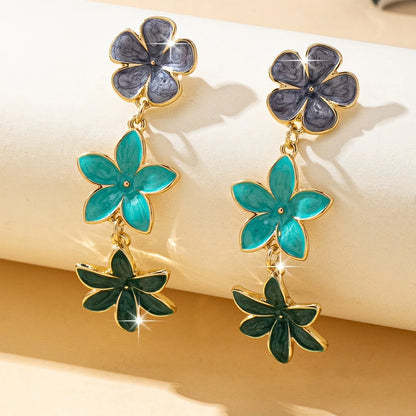 Multi Layer Flower Pendant Earrings - Women's European Style Oil Drip Alloy Fashion Jewelry Accessories