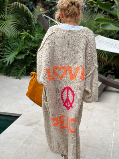2024 Women’s Knitted Striped Cardigan – Elegant Loose Long Outerwear, Y2K Sweater Coat, Soft Cover-Up for Fashion Streetwear