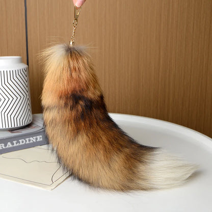 2024 Natural Fox Fur Tail Keychain – Chic Y2K Furry 40cm Keyring Accessory for Women’s Car Keys