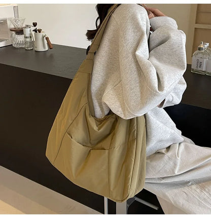 2025 Trendy Women's Soft Cloth Shoulder Bag – Solid Color, Y2K Casual Style, Crossbody Handbag for Students
