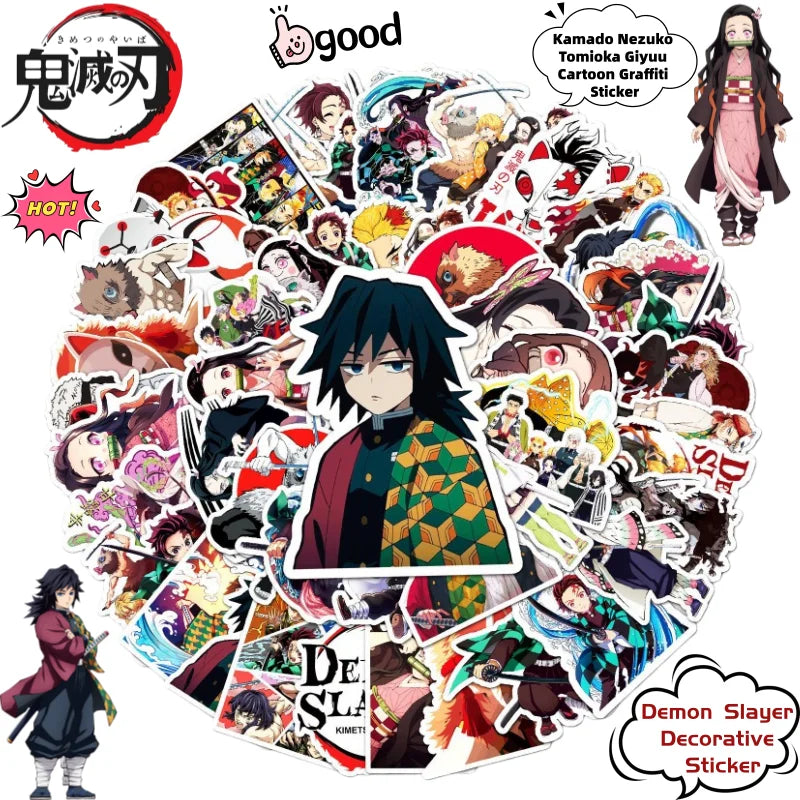 Demon Slayer Anime Stickers - Kamado Nezuko and Tomioka Giyu Cartoon Graffiti Decals for Laptops, Notebooks, and DIY Decorations