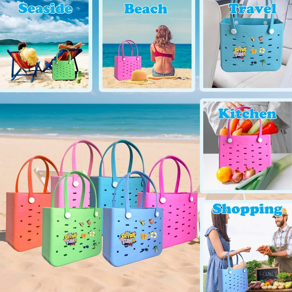 EVA Waterproof Beach Bag – M/L/XL Fashion Rubber Tote for Women, Solid Color Shoulder Bag for Travel, Picnic & Shopping Storage