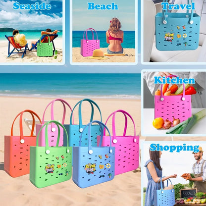 EVA Waterproof Beach Bag – M/L/XL Fashion Rubber Tote for Women, Solid Color Shoulder Bag for Travel, Picnic & Shopping Storage