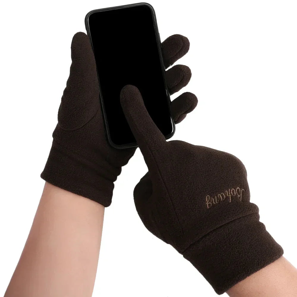 Winter Thermal Fleece Gloves - Thick Warm Windproof Full Finger Gloves for Men and Women Running Skiing Cycling Outdoor Activities