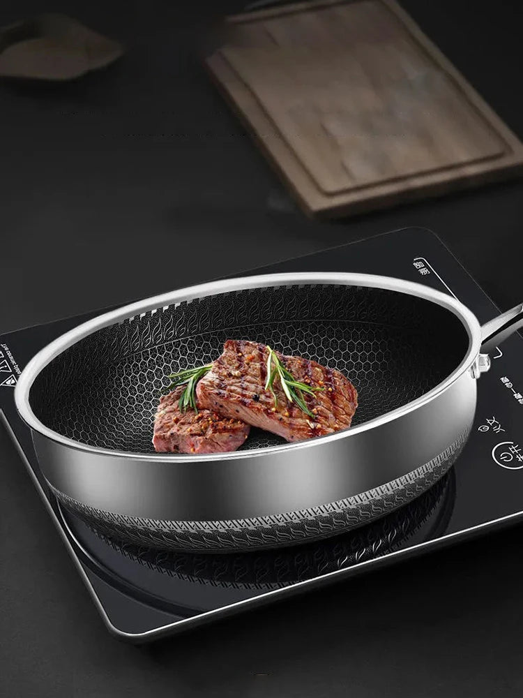 Tri-Ply 316 Stainless Steel Frying Pan – Double-Sided Honeycomb Wok Skillet for All Stoves