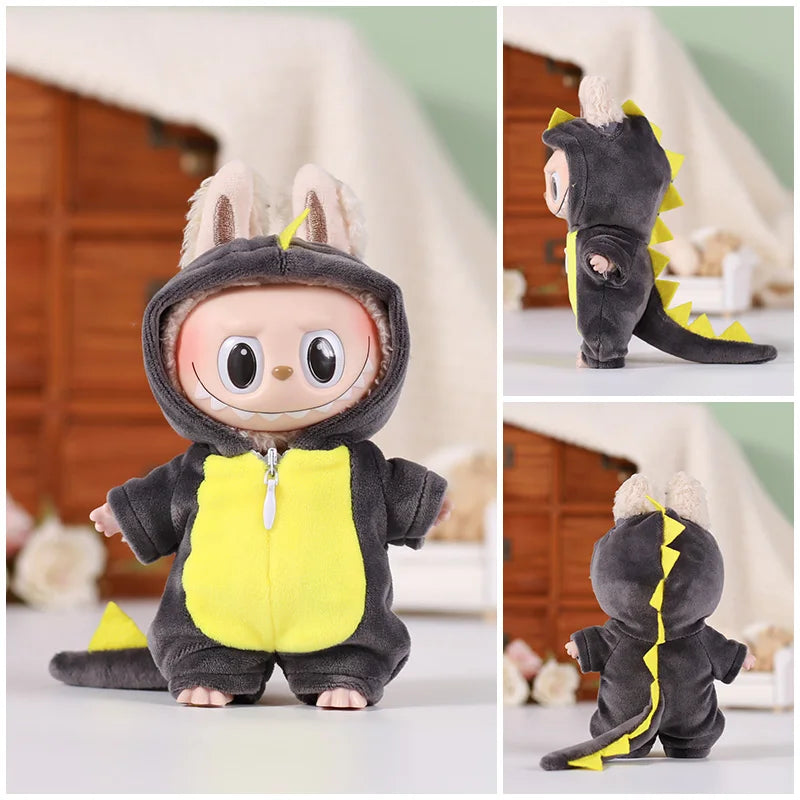 13cm Labubu Doll Clothes — 6-Piece Dinosaur Animal Outfit with Hat