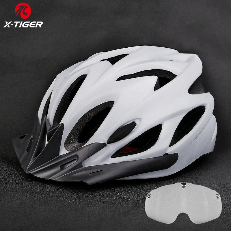 X-TIGER Cycling Helmet – Ultralight MTB Bike Helmet with LED Lights, Integrally-Molded Sports Safety Hat & Goggles Visor