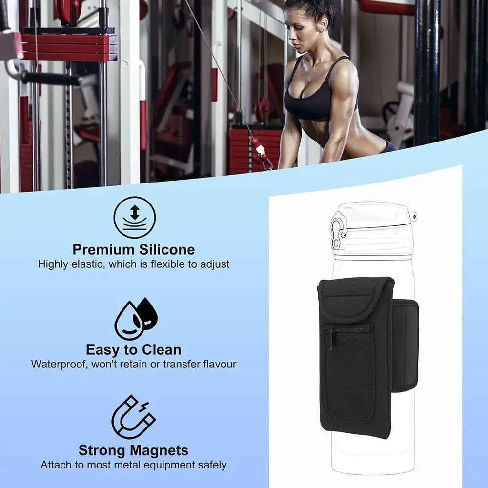Universal Water Bottle Elastic Sleeve – Reusable Waterproof Gym Bag Accessory with Magnetic Pocket
