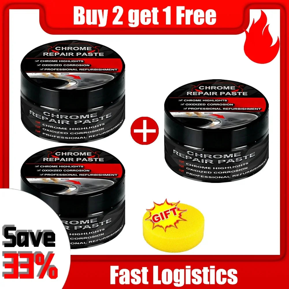 Chrome Polish Paste for Cars – Scratch Repair and Shine Restorer for Door Handles, Window Frames & Car Emblems