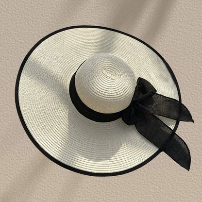 Women's Bow Straw Beach Hat - Oversized Wide Brim Summer Sun Protection Hat