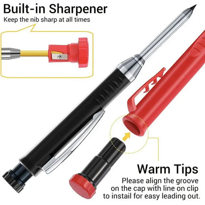Carpenter Mechanical Pencil Set - 2.8mm Solid Woodworking Pencil With Sharpener & 3 Color Refills For Construction Tools