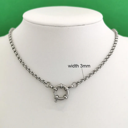 Spring Sailor Clasp Necklace – Stainless Steel Paperclip Link Chain Choker for Women & Men, Geometric PVD Gold Jewelry