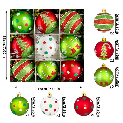 34/12/9PCS Grinch Christmas Ball Ornament Set – Green Monster Xmas Tree Decorations for Holiday Home Decor