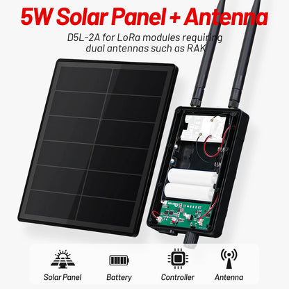 D5 5W Waterproof Solar Panel with Battery Controller - Solar Power Kit for LoRaWAN, RAK LoRa, Meshtastic & MeshCore Repeaters