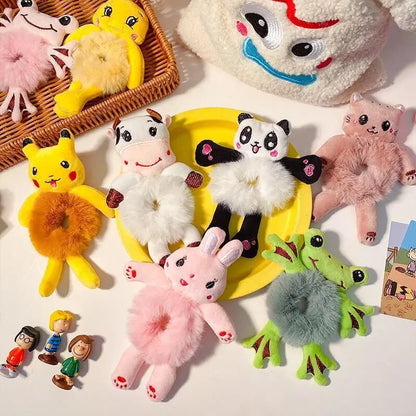 Cute Plush Animal Hair Bands | Frog, Panda & Cat Elastic Hair Ties for Women & Girls