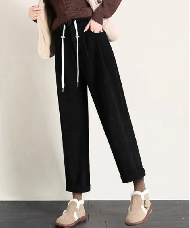 M-4XL Women’s Maternity Radish Pants – Cotton Fleece Ankle-Length Corduroy Sweatpants, High Waist Autumn Pregnancy Trousers