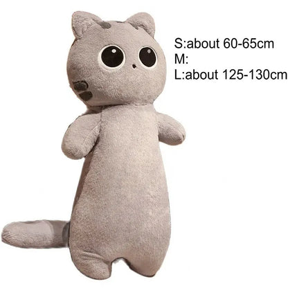 Kawaii Siamese Cat Plush Toy – Long Oblong Orange & Black Kitten Nap Pillow for Kids, Bed Decor & Hug Cushion