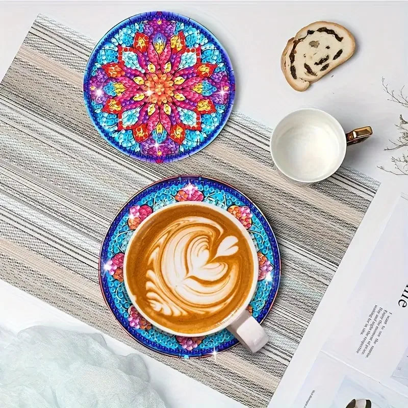 8-Piece DIY Diamond Painted Coasters Set – Mandala Pattern with Complimentary Cup Holder