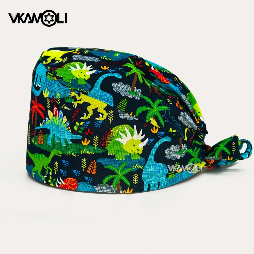 Cartoon Printed Clinical Scrub Caps – Surgery Hats for Men, Nurses & Pet Clinics