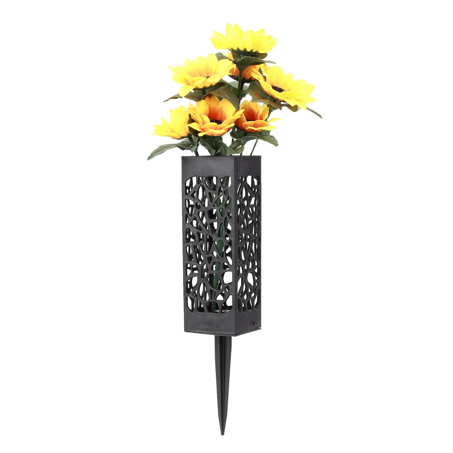 1/2/4PCS Cemetery Vase Decorations – Black Plastic Hollow Flower Holder with Long Spike, 7.28x2.17x2.17 Inch for Grave Markers