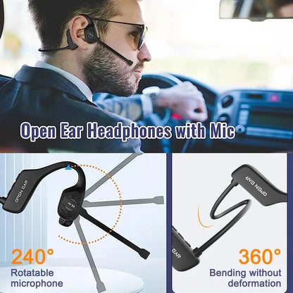 Open-Ear Bluetooth Headset — Wireless Air Conduction Headphones with Noise-Canceling Microphone for Truckers, Office & Call Centers